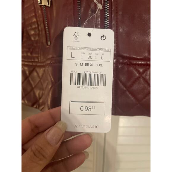 AFTF Basic Outerwear Burgundy Junior size large Faux Leather Motorcycle Jacket - Picture 4 of 8